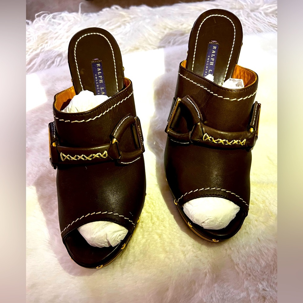 Ralph Lauren Purple Label Dark Brown Leather Mules